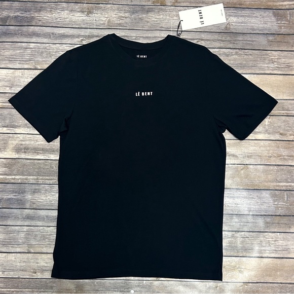 Le Bent Black White Ultralight Logo Print Short Sleeve Wool Bamboo T Shirt NWT - Picture 1 of 7